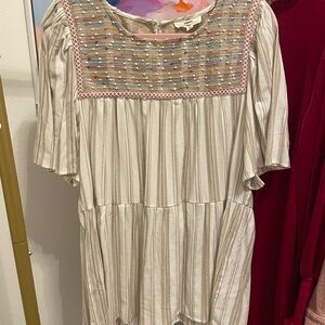 Entro Cream Striped Tunic with Multicolor Embroidery size XL